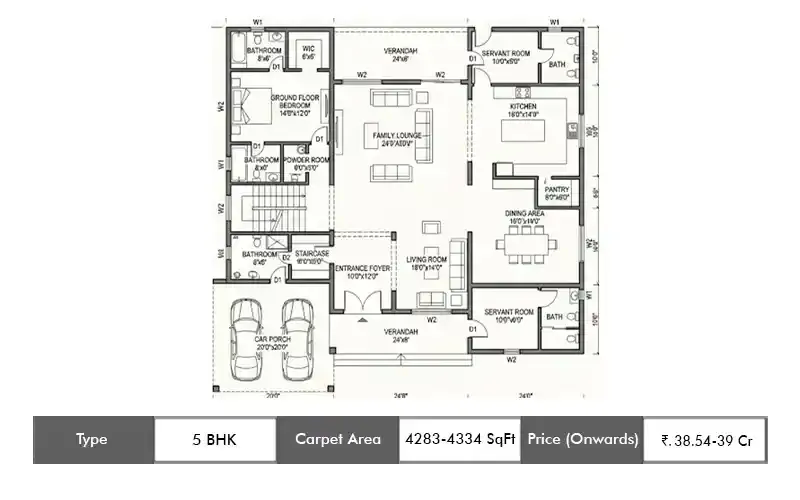 Lodha Elise Worli 5 BHK floor plan, 4283 sq ft carpet area